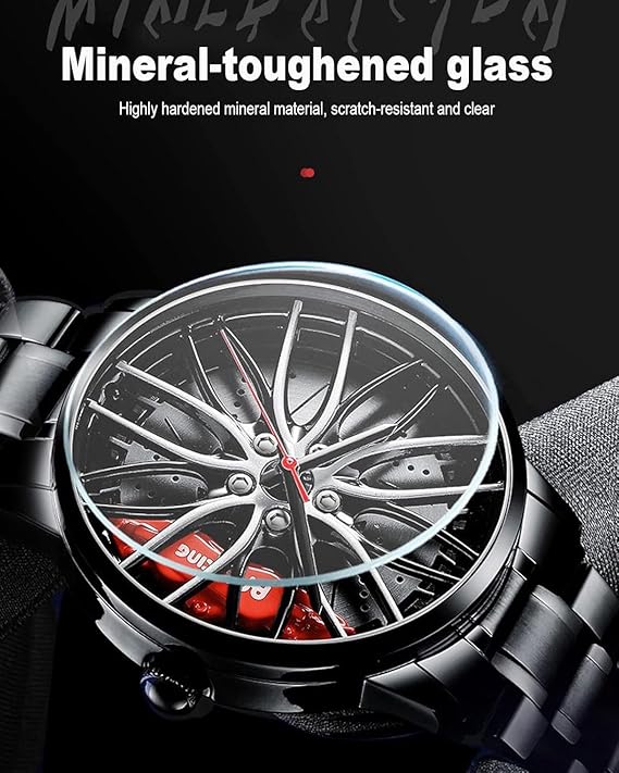 Men's Creative 3D Car Wheel Rotating Wrist Watch