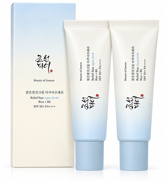 Beauty of Joseon Relief Sun Aqua-Fresh Sunscreen Rice + Panthenol SPF 50+ PA++++ Lightweight Daily UV Protector for Acne-Prone Sensitive Skin 50ml 2 Pack (50ml x 2) and 1 Pack (50ml x 1).