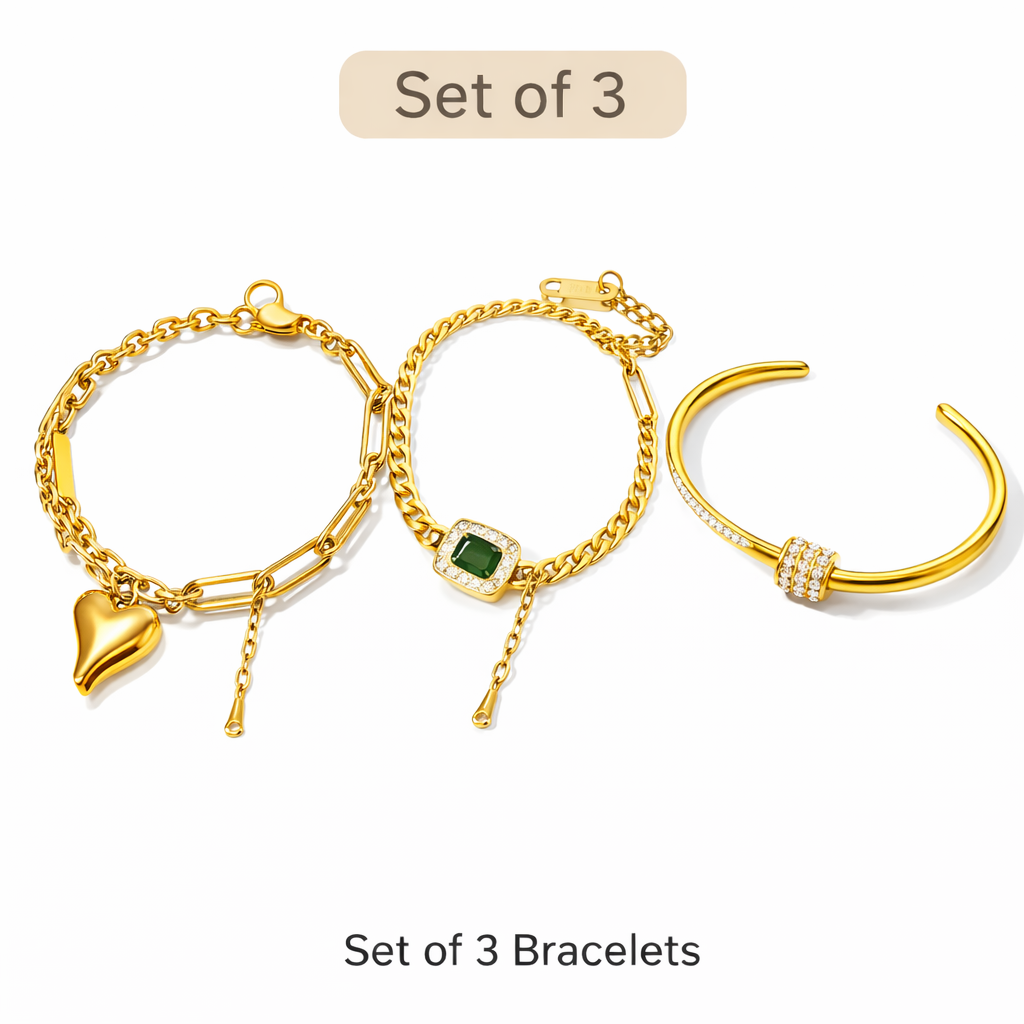 Set of 3 Luxury Stainless Steel Bracelets and Bangles