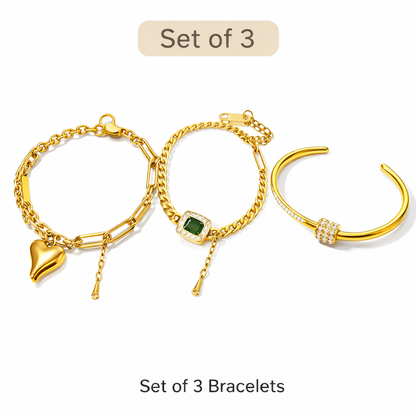 Set of 3 Luxury Stainless Steel Bracelets and Bangles