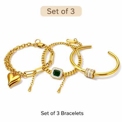 Set of 3 Luxury Stainless Steel Bracelets and Bangles