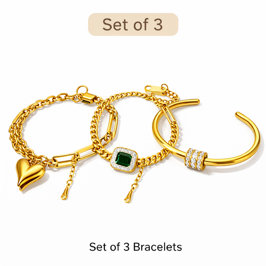 Set of 3 Luxury Stainless Steel Bracelets and Bangles