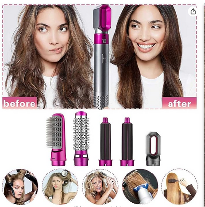 5 in 1 Hair Dryer, Hair Straightener Comb Curling Brush with 5 Interchangeable Barrels