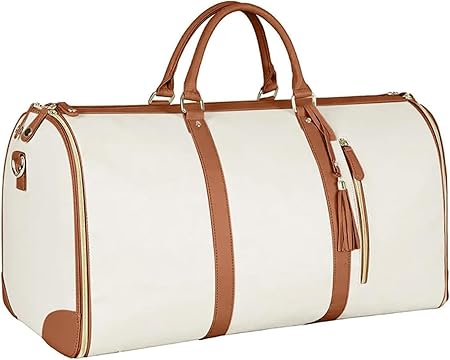 Carry On Garment Bag, Foldable PU Leather Duffle Bag for Women, Large Waterproof Garment Bags for Travel with Shoe Pouch, 2 in 1 Hanging Suitcase Suit Travel Essentials