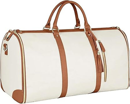 Carry On Garment Bag, Foldable PU Leather Duffle Bag for Women, Large Waterproof Garment Bags for Travel with Shoe Pouch, 2 in 1 Hanging Suitcase Suit Travel Essentials