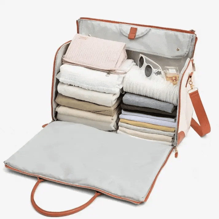 Carry On Garment Bag, Foldable PU Leather Duffle Bag for Women, Large Waterproof Garment Bags for Travel with Shoe Pouch, 2 in 1 Hanging Suitcase Suit Travel Essentials